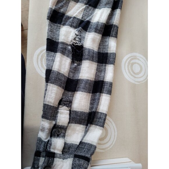 American Eagle Hoodie Shirt Womens S Plaid Cropped Black & White Cotton Blend - Picture 8 of 8